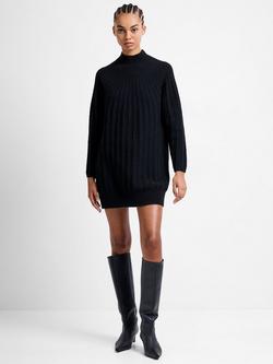French Connection Kezia Grown On Neck Knitted Dress, Black - view 2, Black