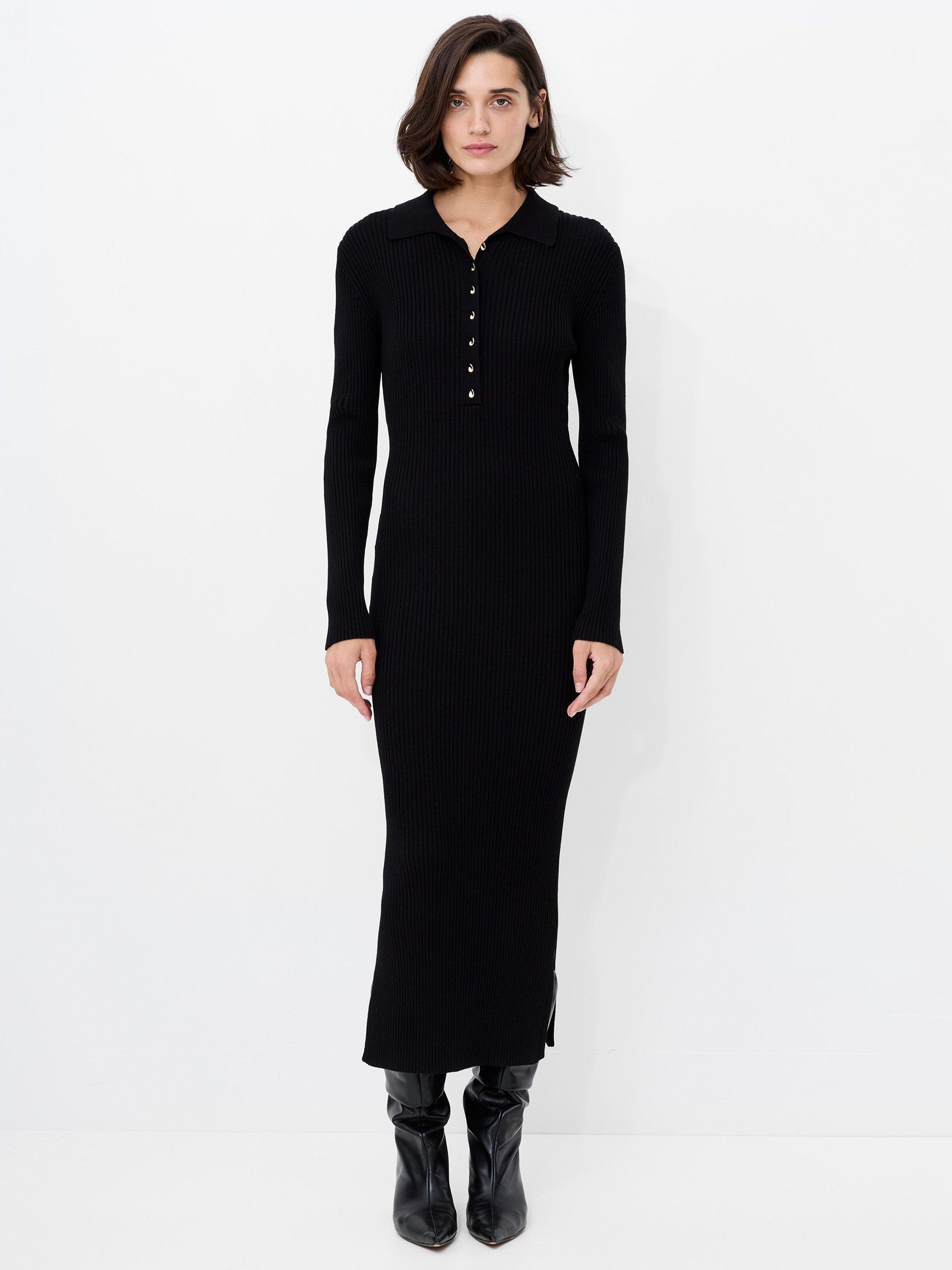 Product image 1 of 5, which shows French Connection Mari Knitted Midi Dress, Black, XS