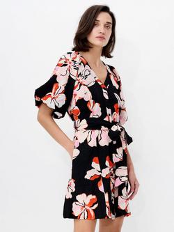 French Connection Milani Floral Seersucker Mini Dress, Black/Multi, Black/Multi