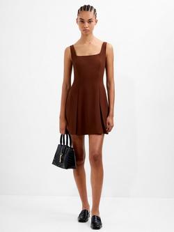 French Connection Square Neck Inverted Pleat Mini Dress, Chocolate, Chocolate