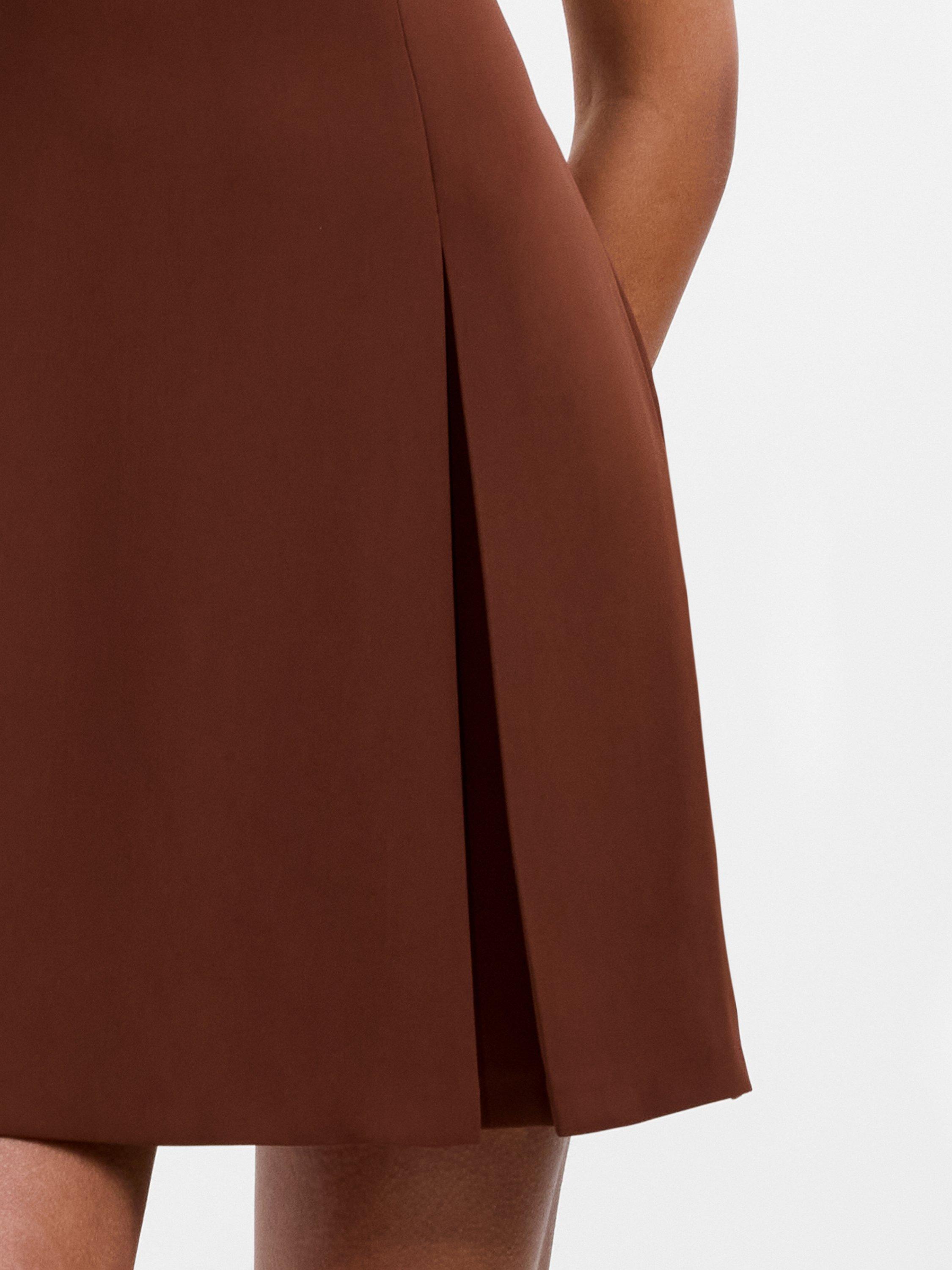 Product image 2 of 5, which shows French Connection Square Neck Inverted Pleat Mini Dress, Chocolate, 8