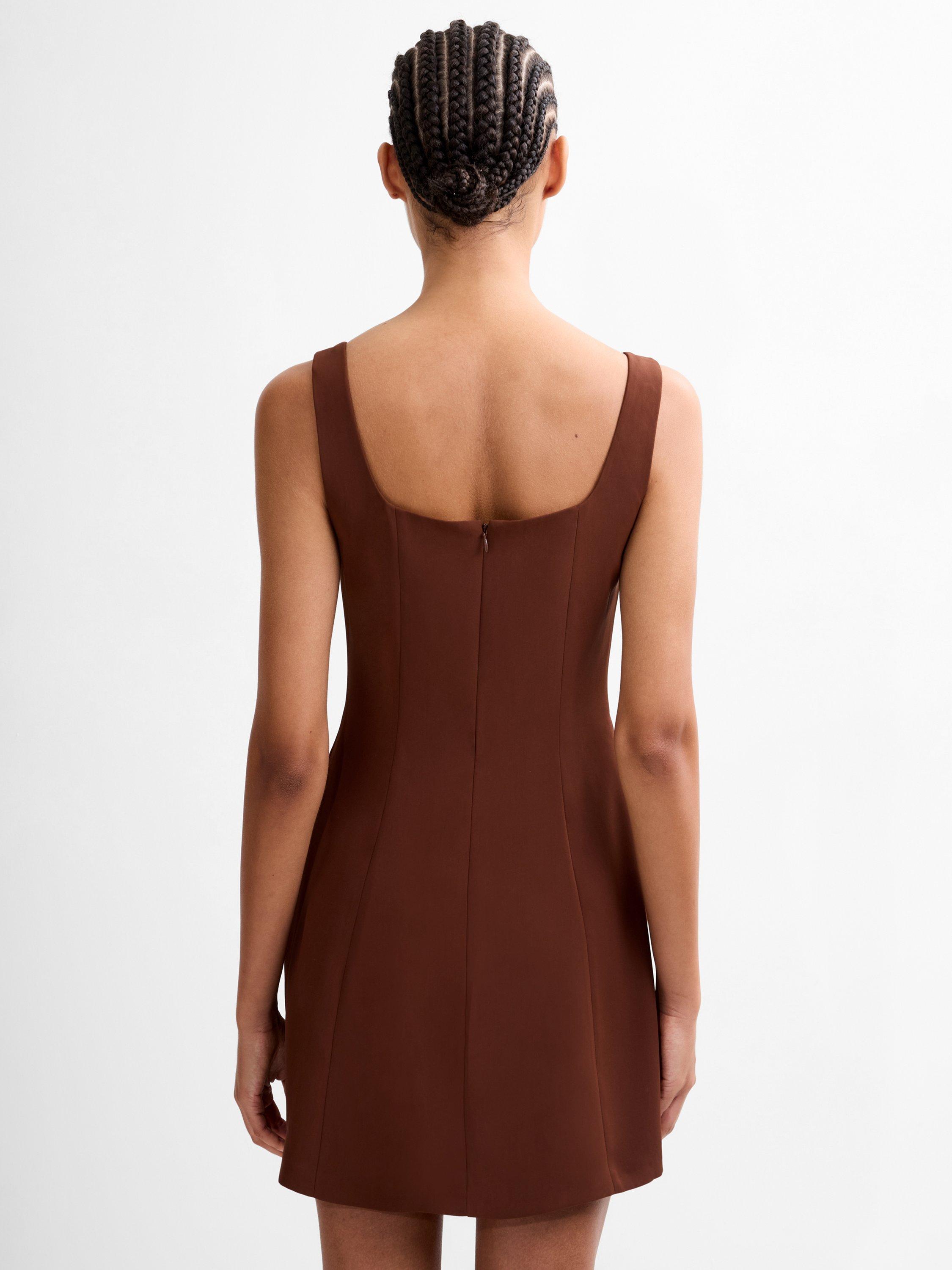 Product image 4 of 5, which shows French Connection Square Neck Inverted Pleat Mini Dress, Chocolate, 8
