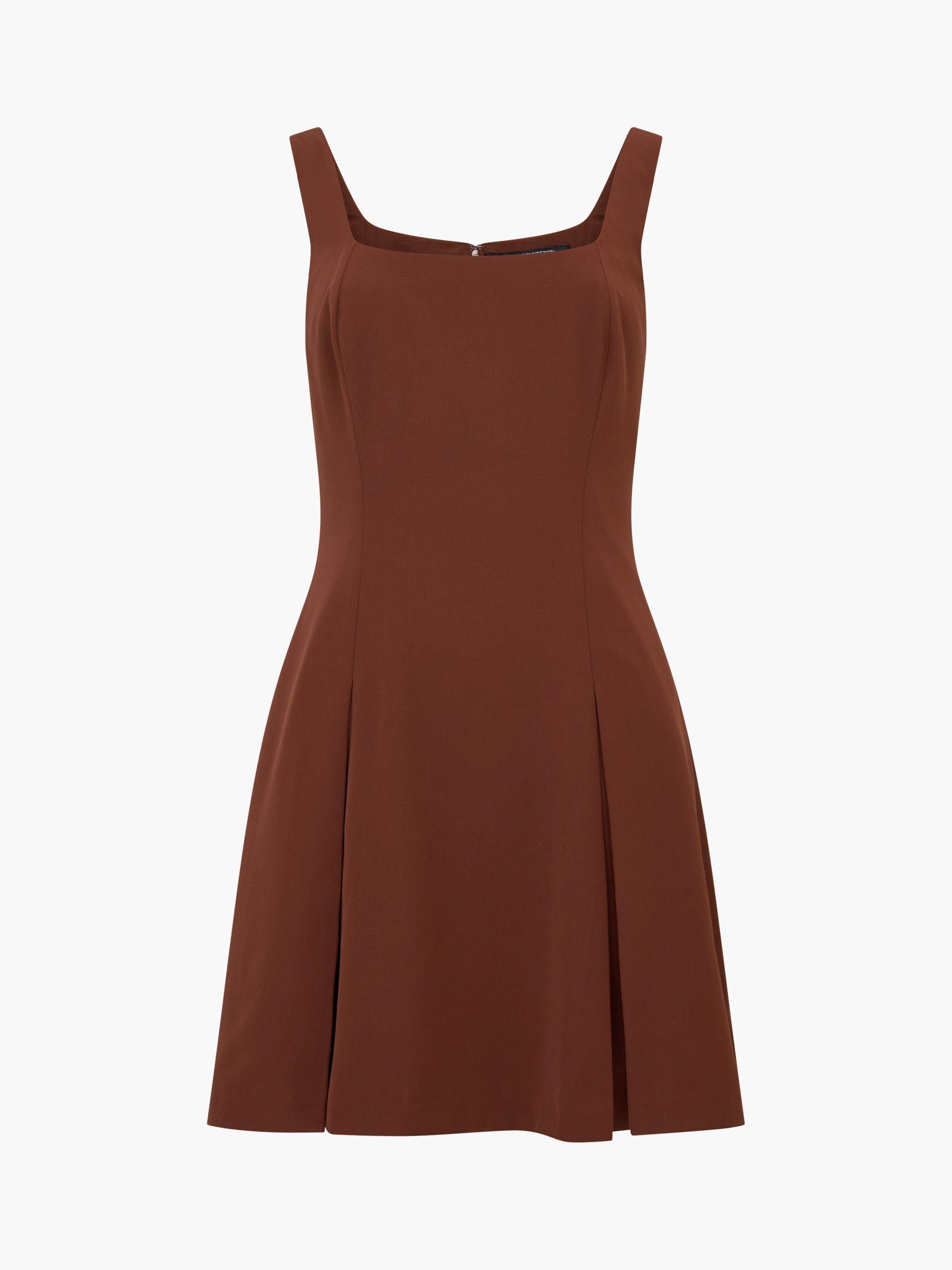 Product image 5 of 5, which shows French Connection Square Neck Inverted Pleat Mini Dress, Chocolate, 8