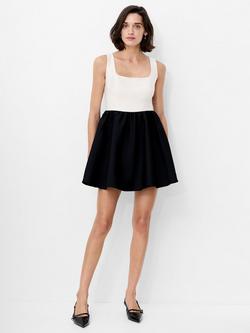 French Connection Colour Block Square Neck Mini Dress, Porcelain Cream/Black - view 2, Porcelain Cream/Black