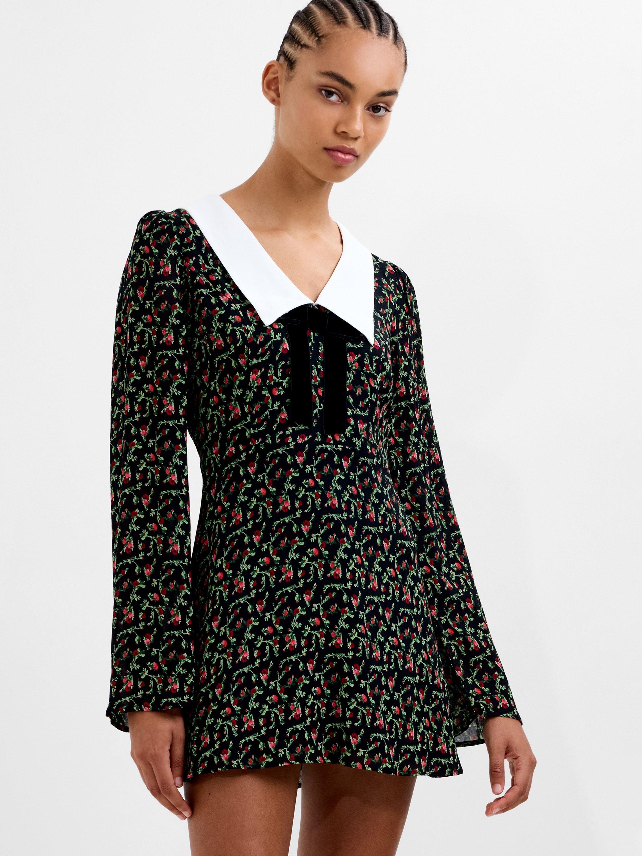 Product image 1 of 1, which shows French Connection Yasmin Crepe Collar Mini Dress, Black/Multi, 12