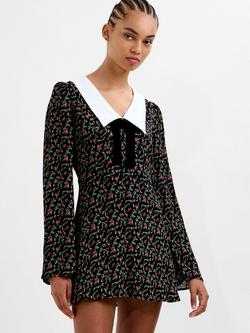 French Connection Yasmin Crepe Collar Mini Dress, Black/Multi, Black/Multi