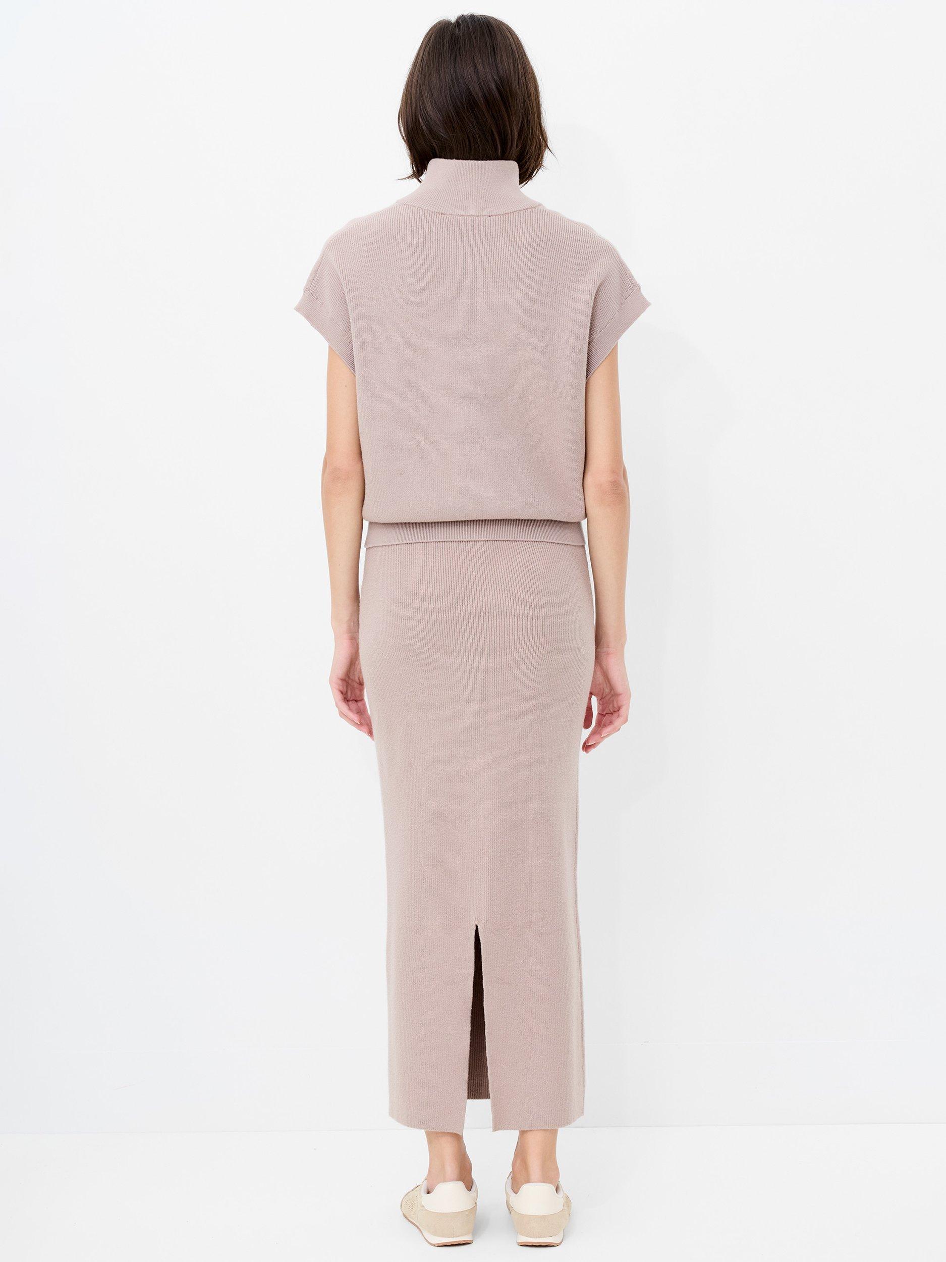 Product image 4 of 5, which shows French Connection Ava Knit Zip Through Sleeveless Vest, Neutral Taupe, XS