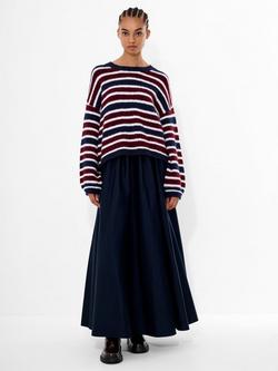 French Connection Chunky Stripe Wool Rich Jumper, Cabernet/Royal Blue, Cabernet/Royal Blue