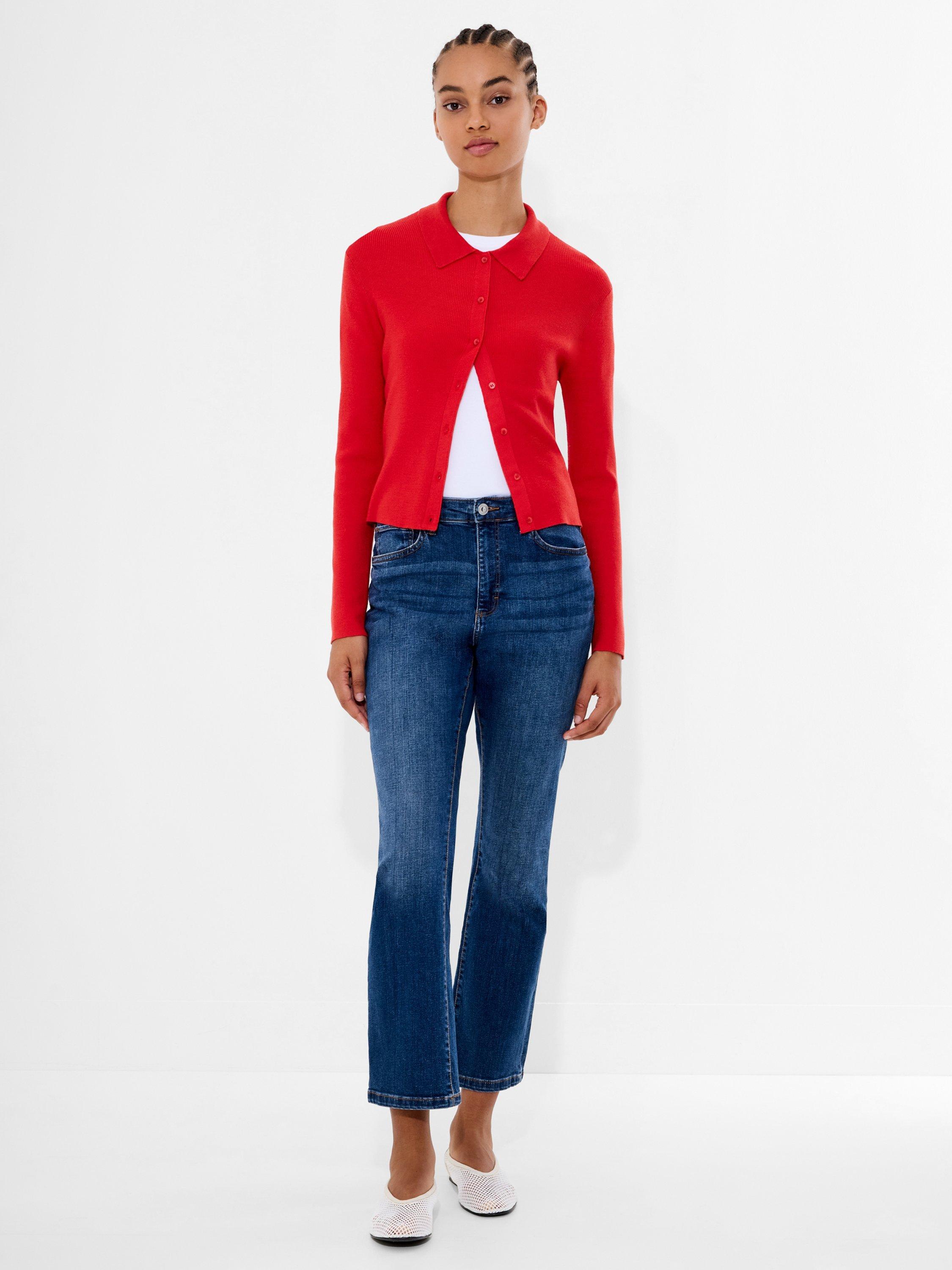Product image 2 of 5, which shows French Connection Cosysoft Knit Button Down Long Sleeve Top, Mars Red, XS