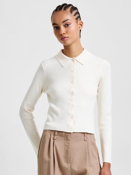 French Connection Cosysoft Knit Button Down Long Sleeve Top, Mars Red, White