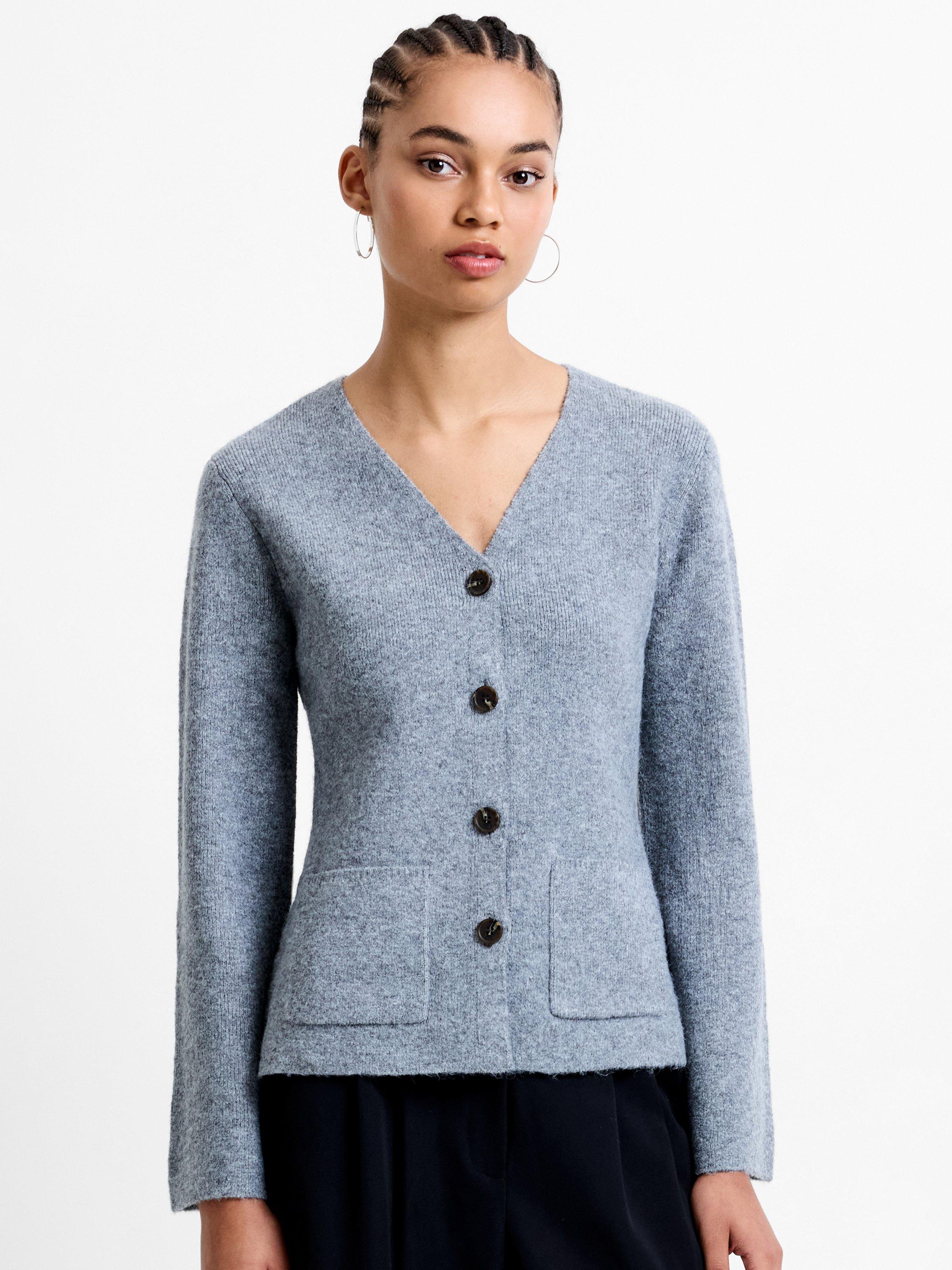 Product image 1 of 5, which shows French Connection Ellie V-Neck Cardigan, Mid Grey Melange, XS