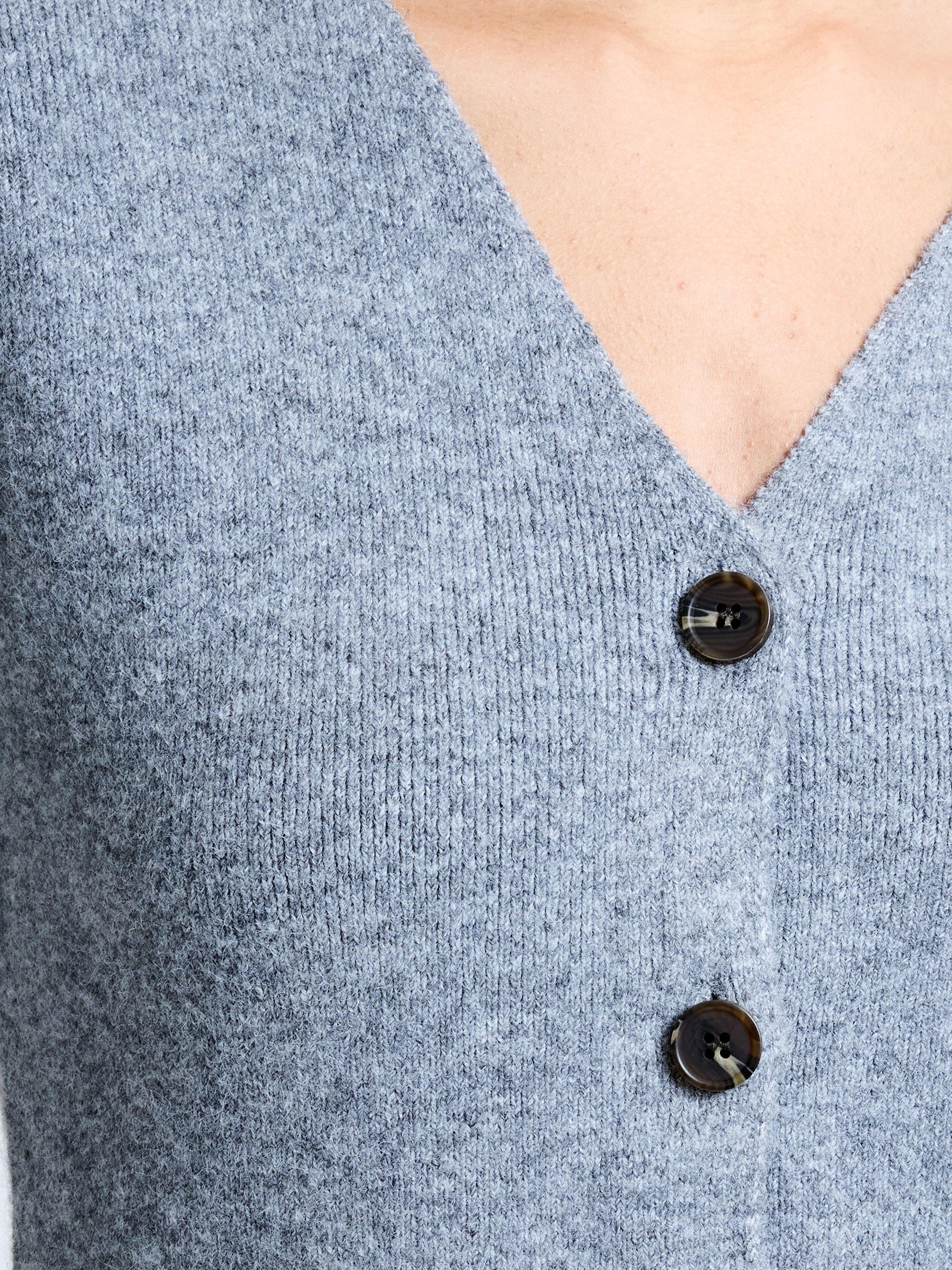 Product image 2 of 5, which shows French Connection Ellie V-Neck Cardigan, Mid Grey Melange, XS