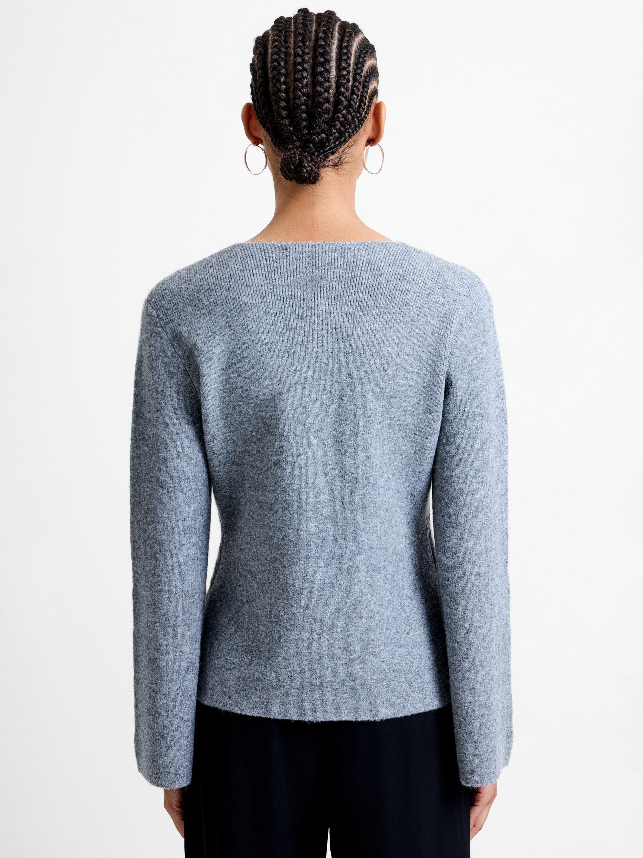 Product image 4 of 5, which shows French Connection Ellie V-Neck Cardigan, Mid Grey Melange, XS