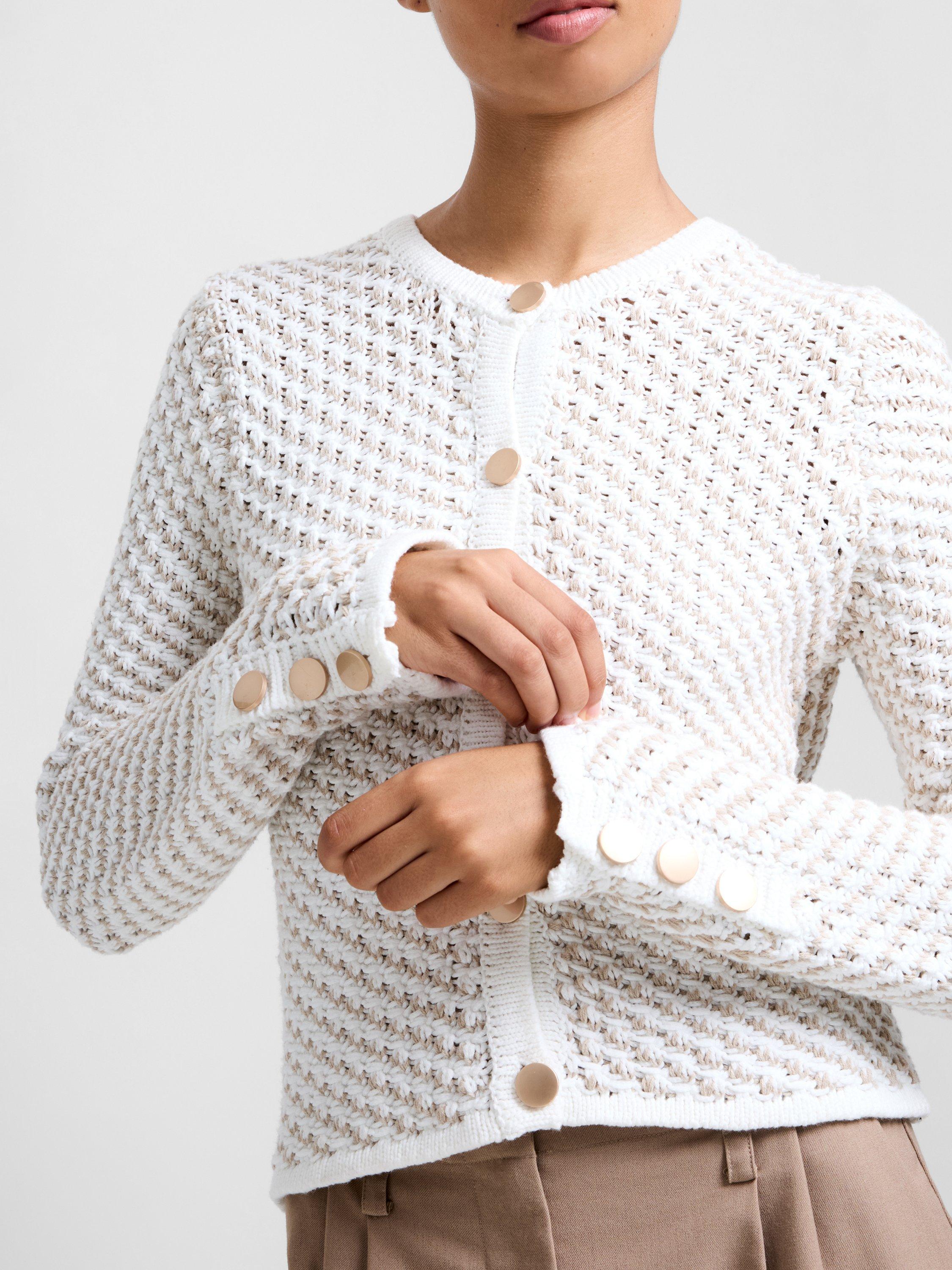 Product image 2 of 5, which shows French Connection Janai Textured Knit Cardigan, White/Multi, S