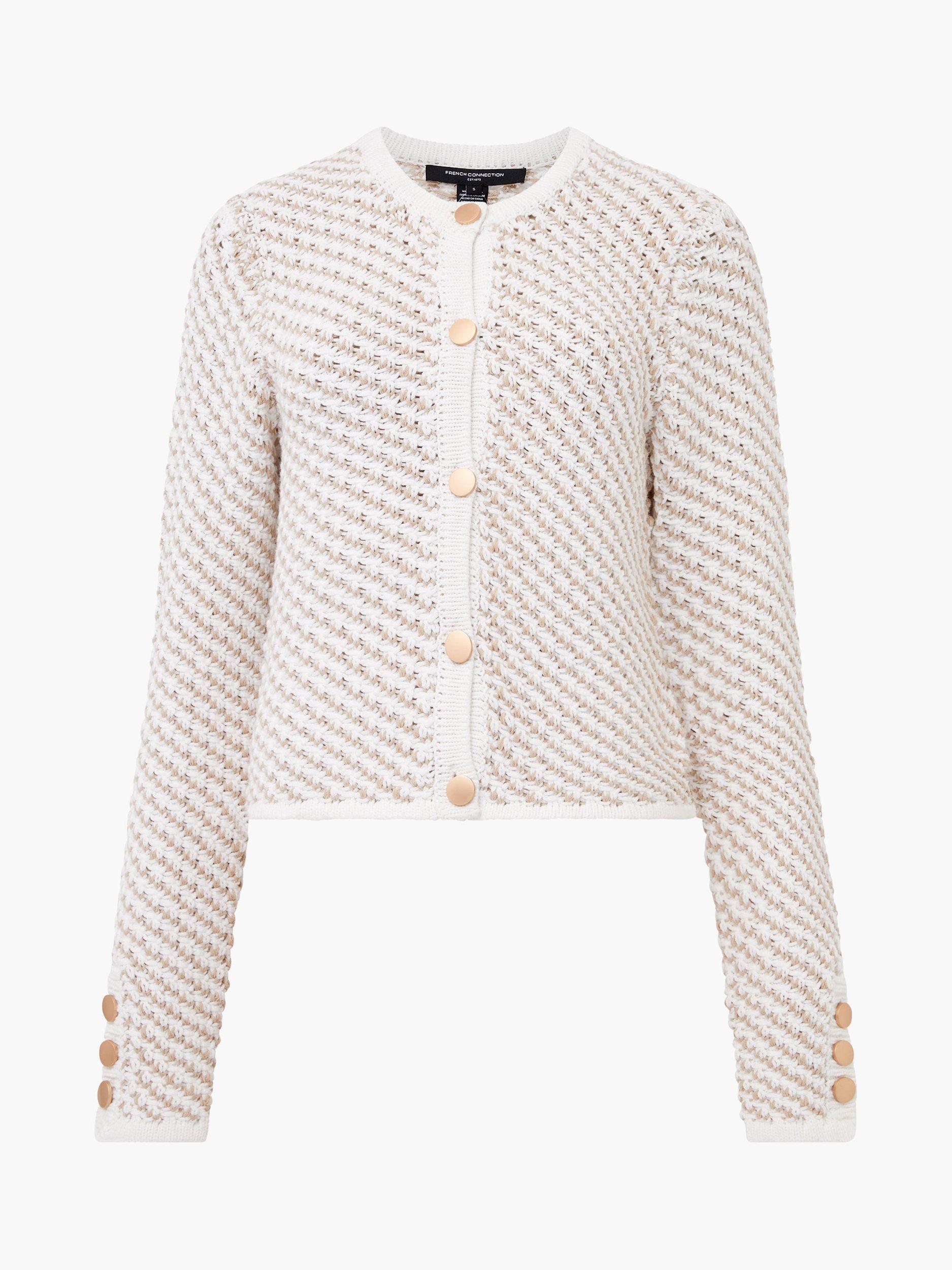 Product image 5 of 5, which shows French Connection Janai Textured Knit Cardigan, White/Multi, S