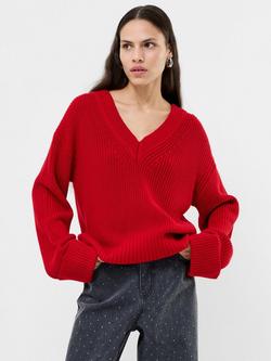 French Connection Joss V-Neck Jumper, Mid Red, Mid Red