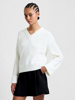 French Connection Joss Long Sleeve V-Neck Jumper, Porcelain Cream, Porcelain Cream