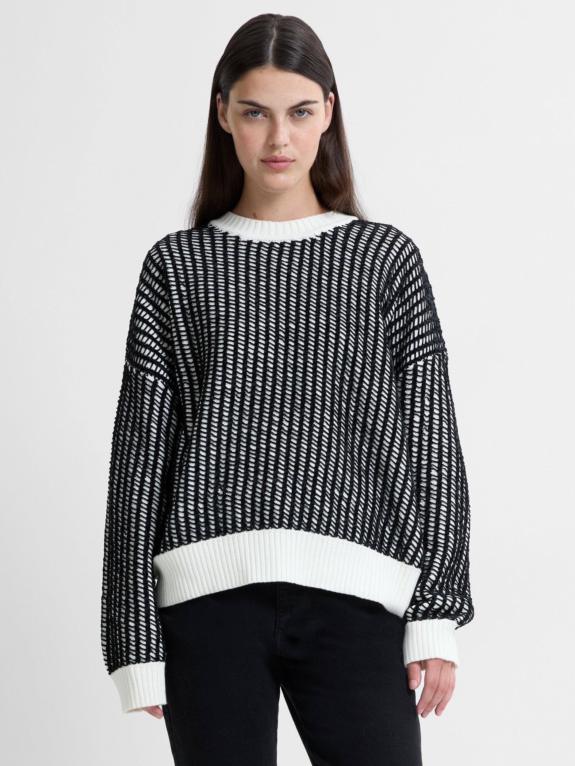 Product image 1 of 1, which shows French Connection Jullie Laddered Knit Jumper, Black/Multi, XS