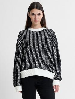 French Connection Jullie Laddered Knit Jumper, Black/Multi, Black/Multi