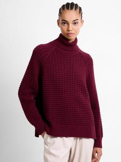French Connection Keya Cotton Popcorn Knit Roll Neck Jumper, Bordeaux Red, Bordeaux Red