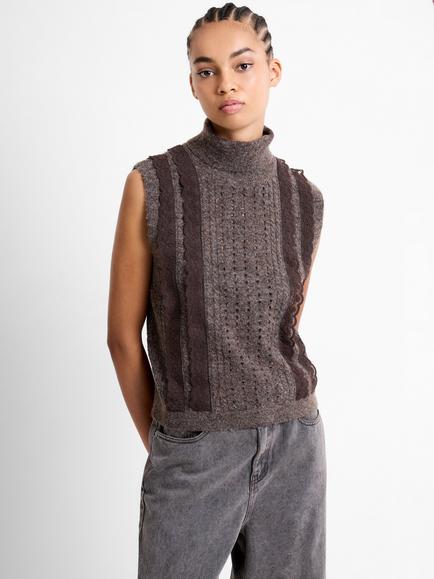 French Connection Kezia Lace Trim Sleeveless Jumper, Brown/Multi, Brown/Multi