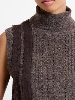 French Connection Kezia Lace Trim Sleeveless Jumper, Brown/Multi - view 2, Brown/Multi