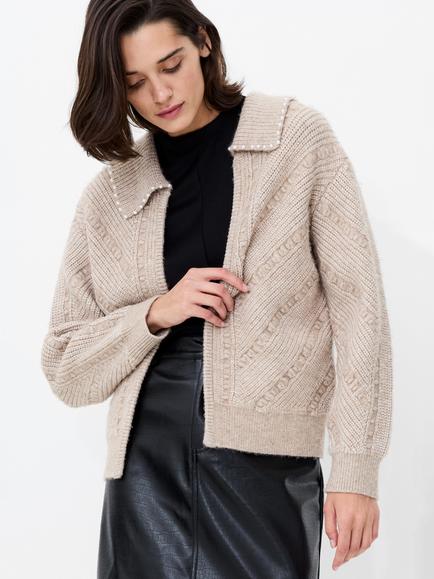 French Connection Kitty Faux Pearl Trim Cardigan, Natural Beige, Natural Beige