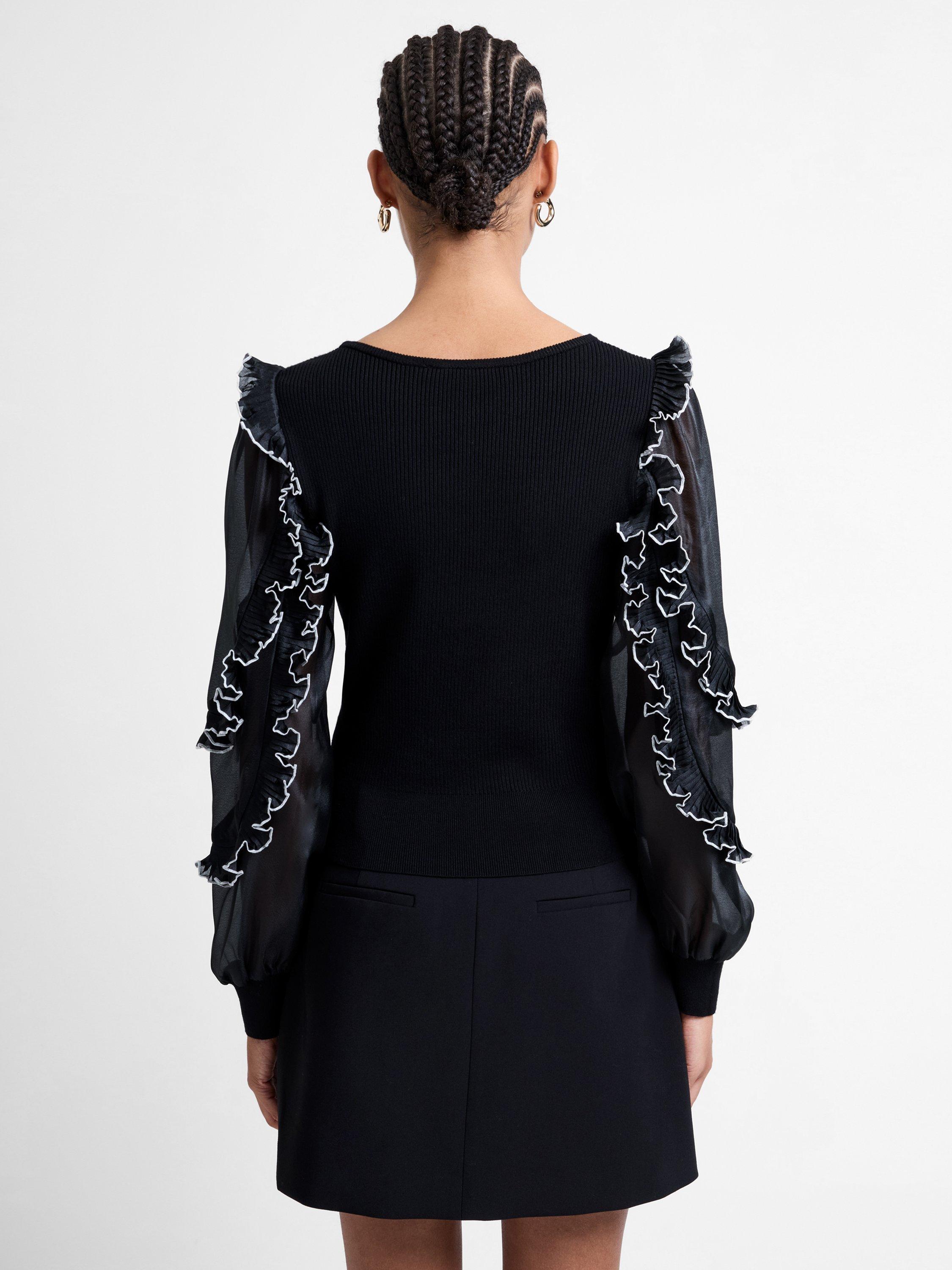 Product image 5 of 6, which shows French Connection Krista Ruffle Trim Top, Blackout, XS