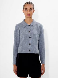 French Connection Ellie Collared Cropped Cardigan, Mid Grey Melange