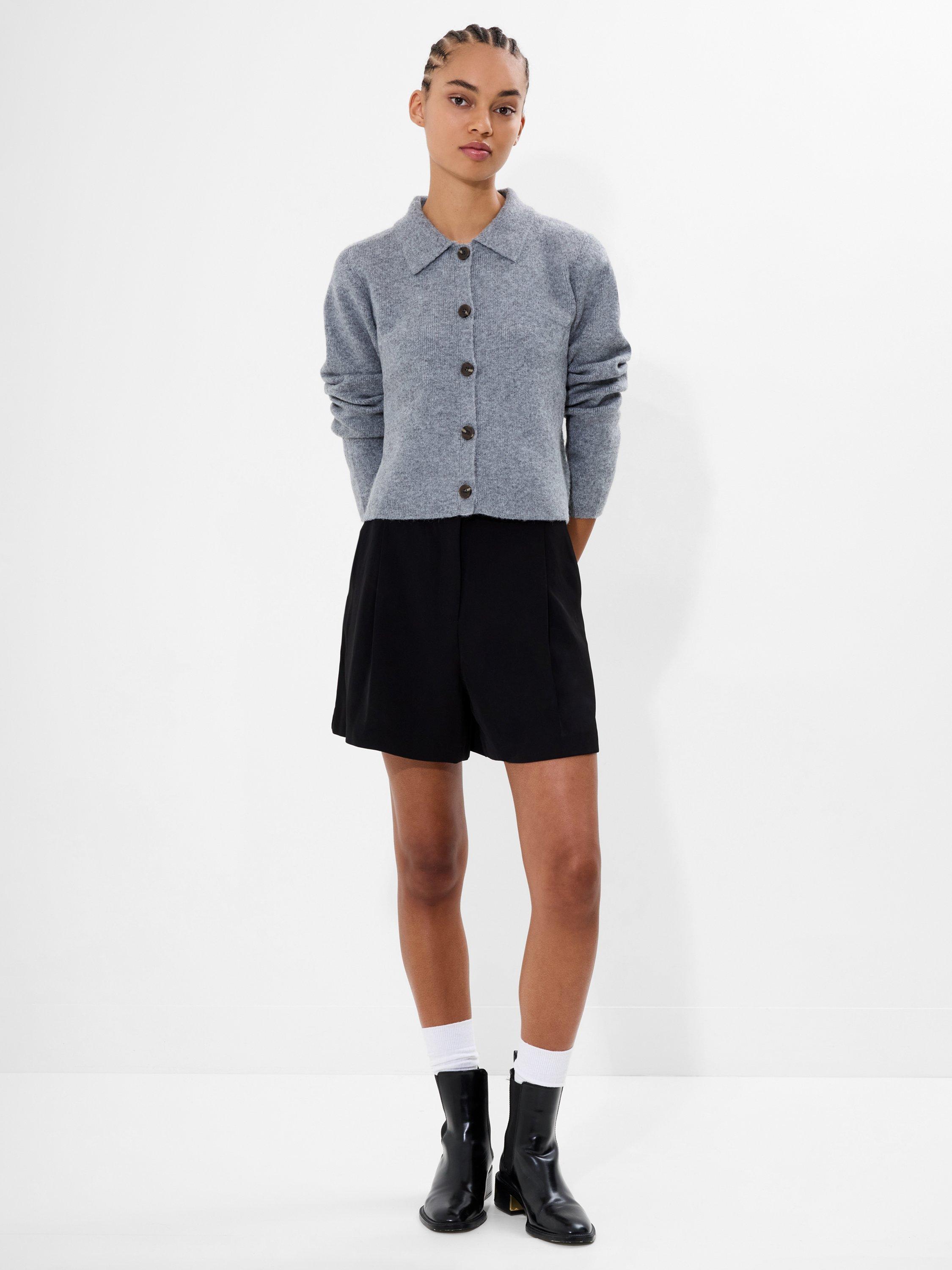 Product image 4 of 6, which shows French Connection Ellie Collared Cropped Cardigan, Mid Grey Melange, L