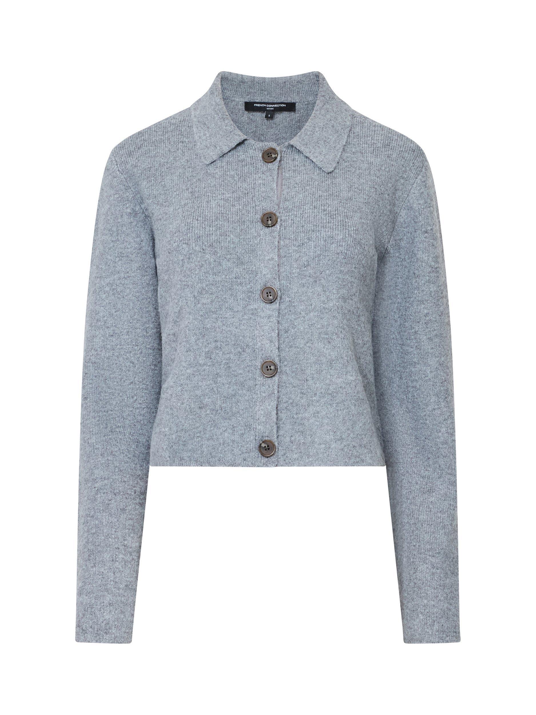 Product image 6 of 6, which shows French Connection Ellie Collared Cropped Cardigan, Mid Grey Melange, L