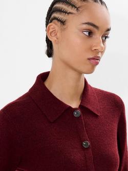French Connection Ellie Collared Cropped Cardigan - view 2, Cabernet