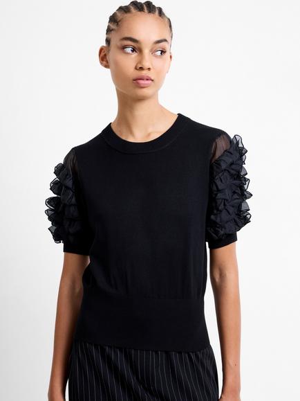 French Connection Krista Ruffle Sleeve Top, Blackout, Blackout