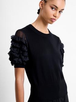 French Connection Krista Ruffle Sleeve Top, Blackout - view 2, Blackout
