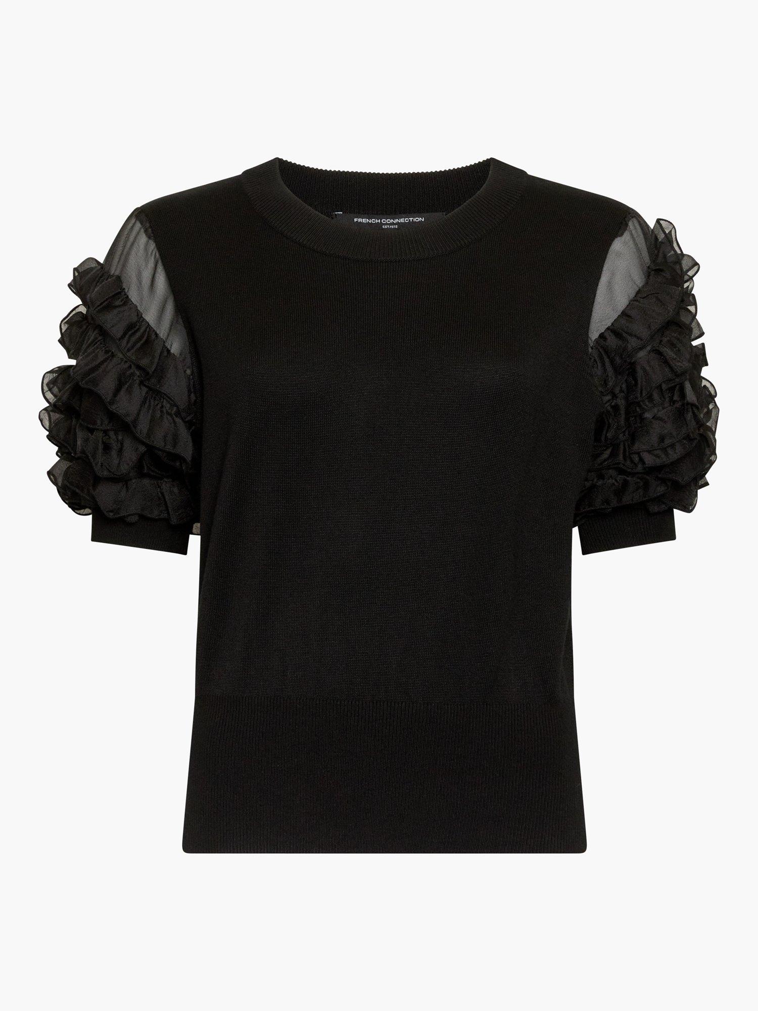 Product image 5 of 5, which shows French Connection Krista Ruffle Sleeve Top, Blackout, XS