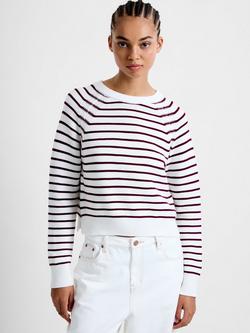 French Connection Lily Mozart Stripe Crew Neck Jumper, White/Bordeaux, White/Bordeaux