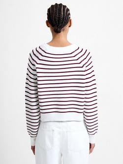 French Connection Lily Mozart Stripe Crew Neck Jumper, White/Bordeaux - view 2, White/Bordeaux