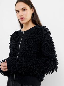 French Connection Mali Fringed Knit Jacket, Black, Black