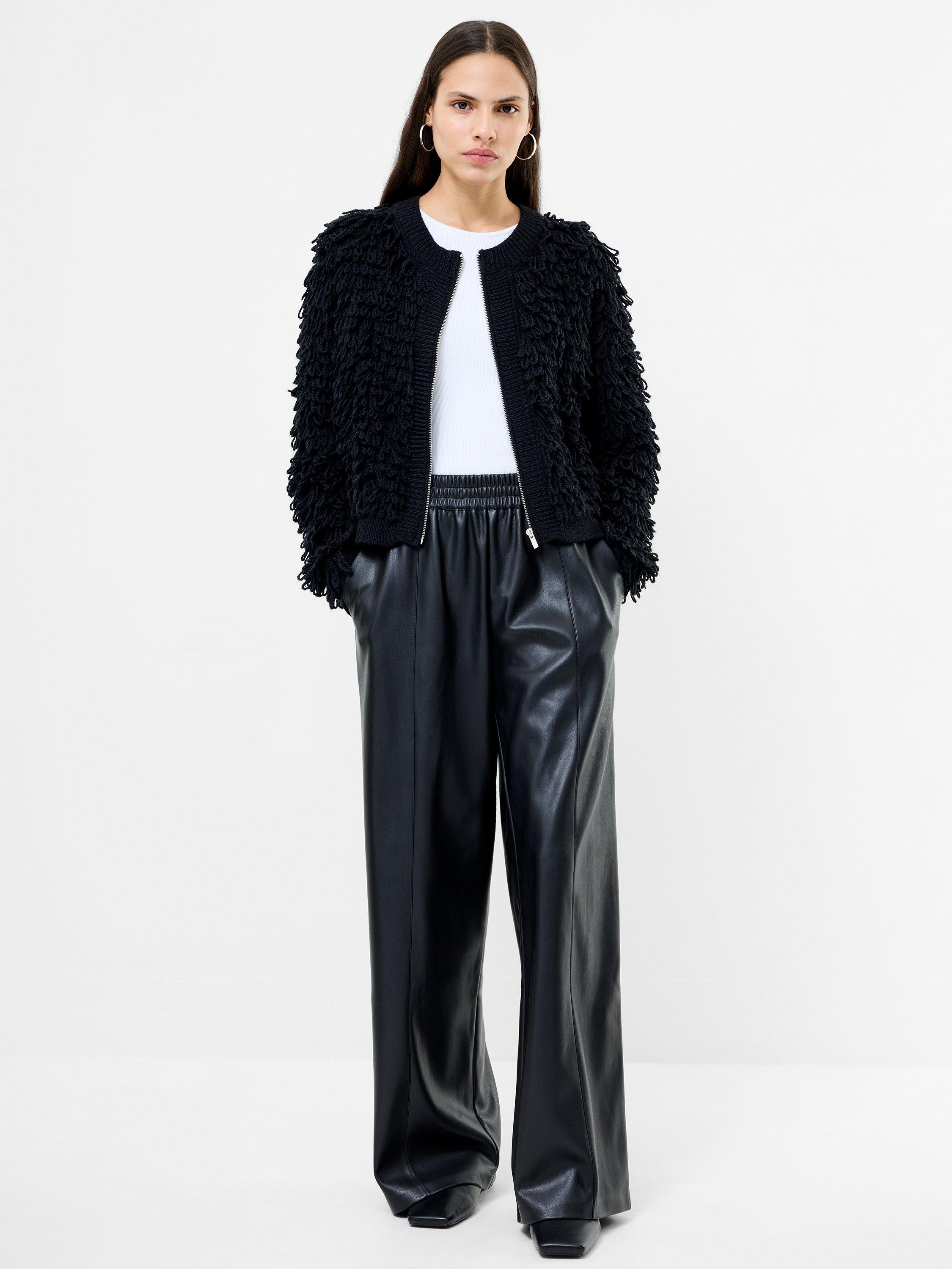 Product image 2 of 5, which shows French Connection Mali Fringed Knit Jacket, Black, XS