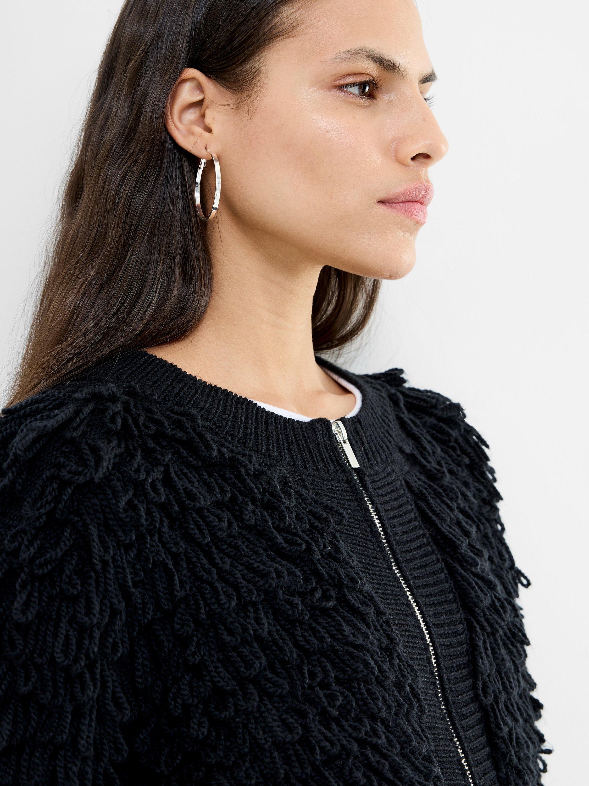 Product image 4 of 5, which shows French Connection Mali Fringed Knit Jacket, Black, XS