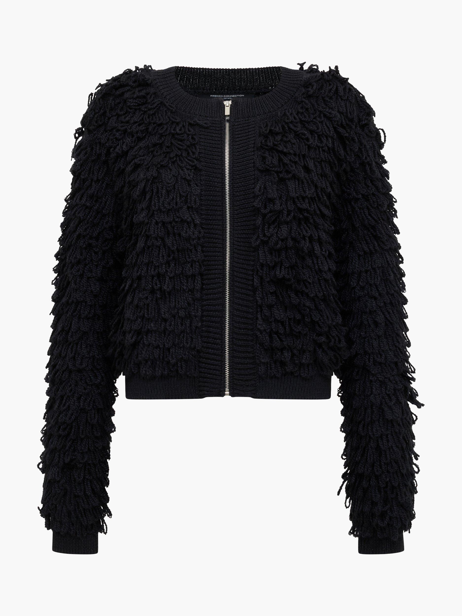 Product image 5 of 5, which shows French Connection Mali Fringed Knit Jacket, Black, XS