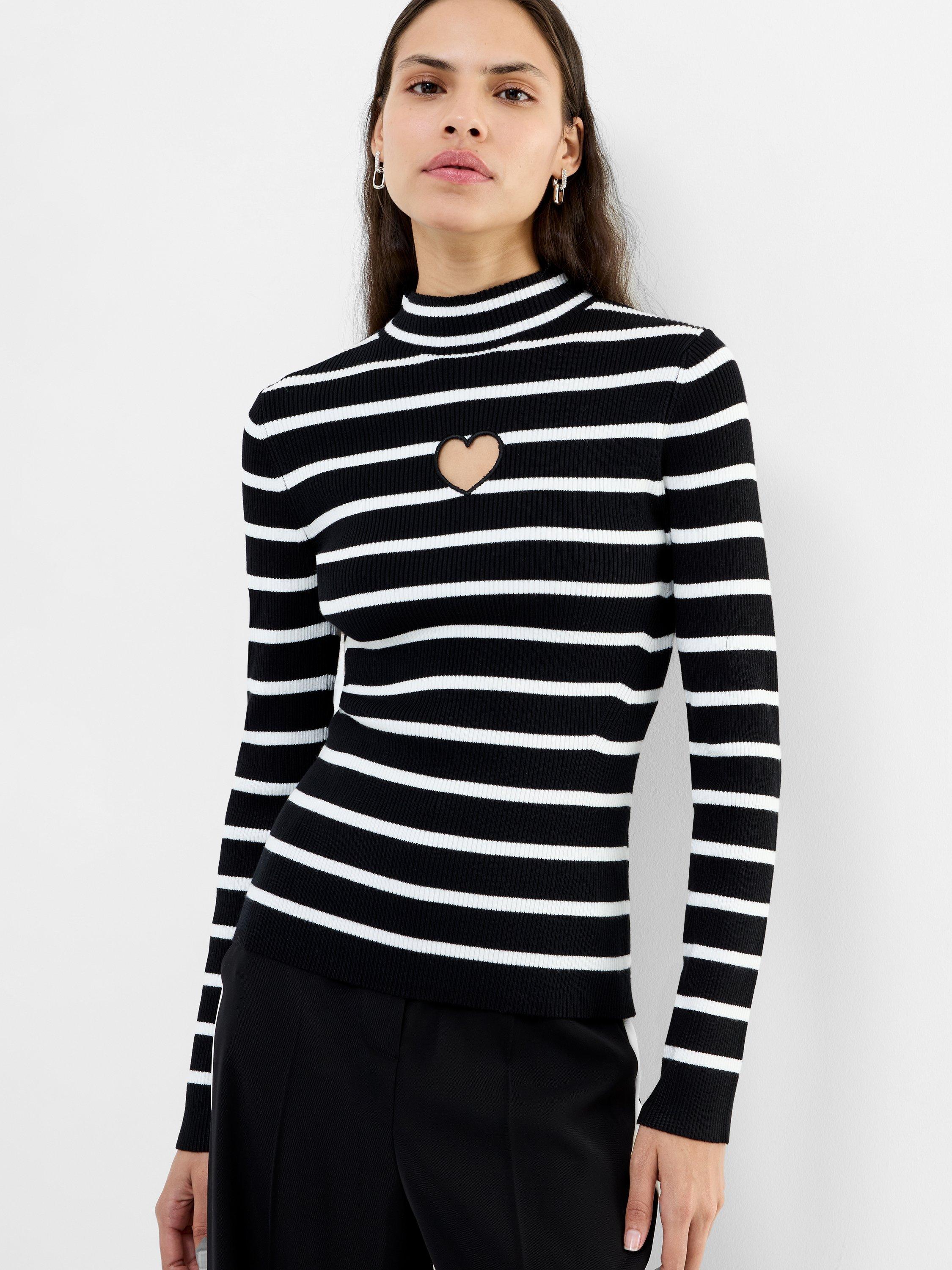 Product image 1 of 5, which shows French Connection Melrose Heart Cut Out Stripe Jumper, Black/Multi, XS