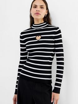 French Connection Melrose Heart Cut Out Stripe Jumper, Black/Multi, Black/Multi