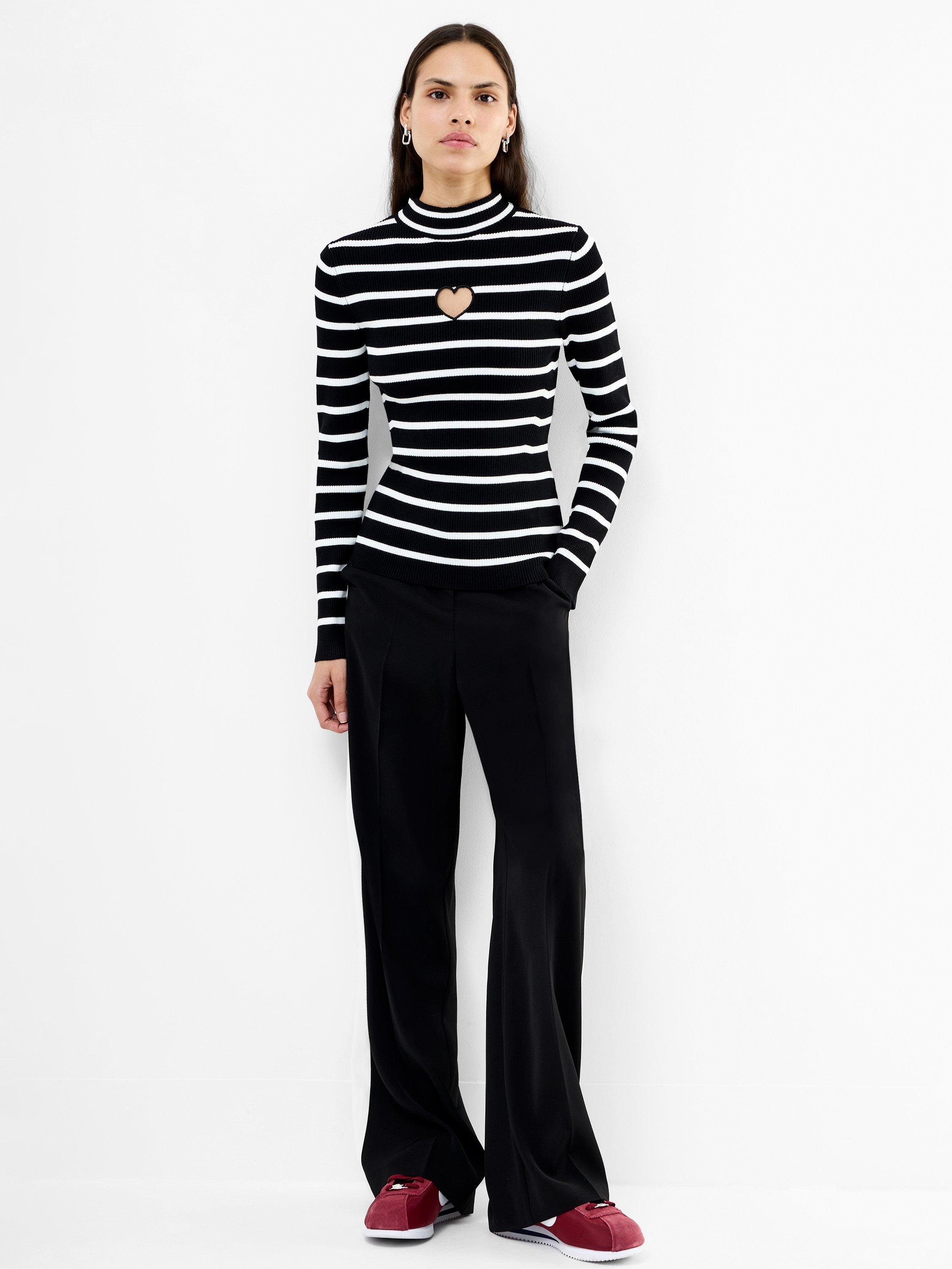 Product image 2 of 5, which shows French Connection Melrose Heart Cut Out Stripe Jumper, Black/Multi, XS