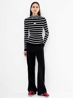 French Connection Melrose Heart Cut Out Stripe Jumper, Black/Multi - view 2, Black/Multi