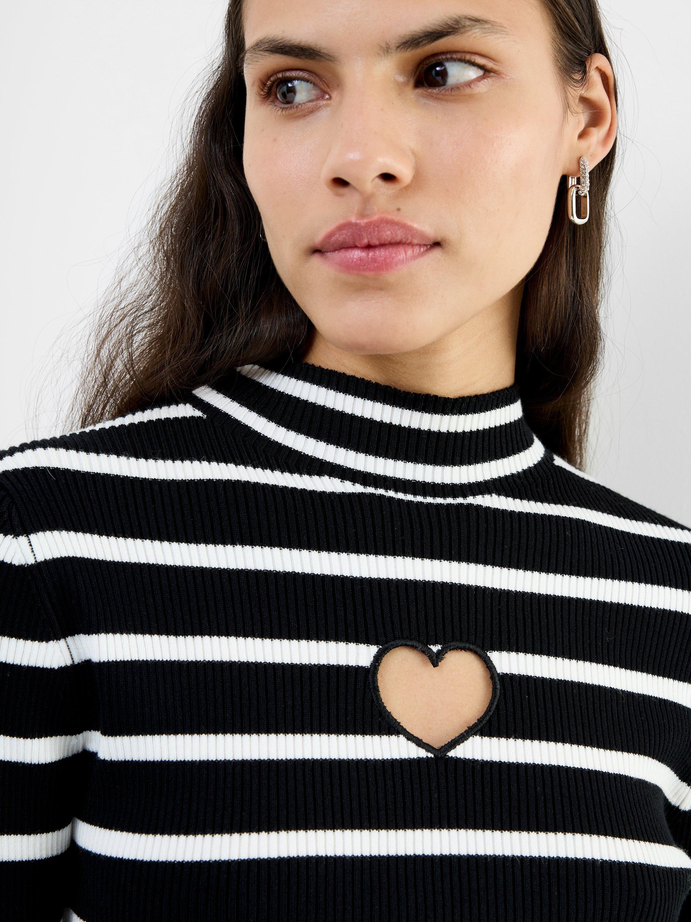 Product image 3 of 5, which shows French Connection Melrose Heart Cut Out Stripe Jumper, Black/Multi, XS