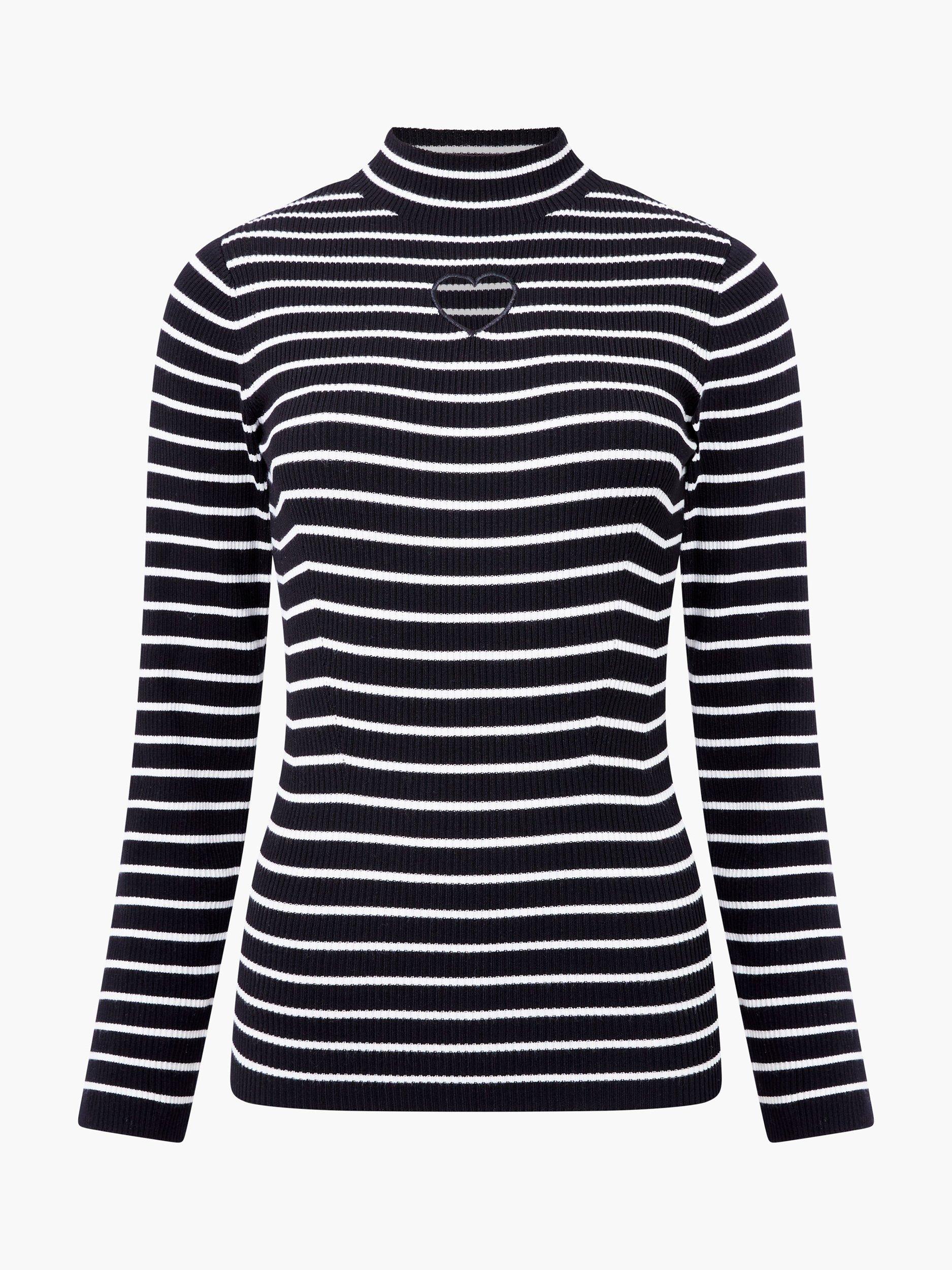 Product image 5 of 5, which shows French Connection Melrose Heart Cut Out Stripe Jumper, Black/Multi, XS