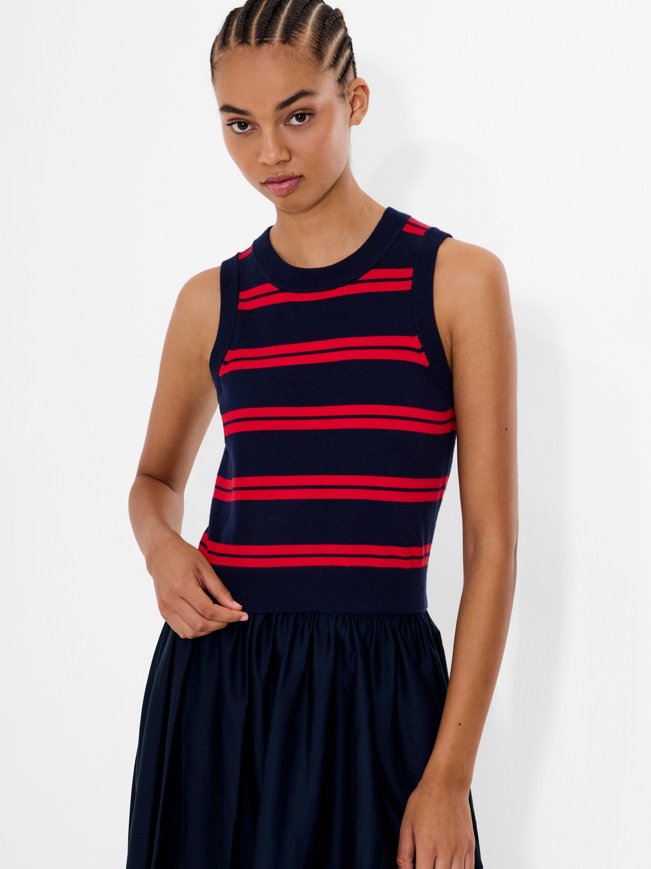 Product image 1 of 1, which shows French Connection Padma Stripe Knit Top, Blue/Red, XS