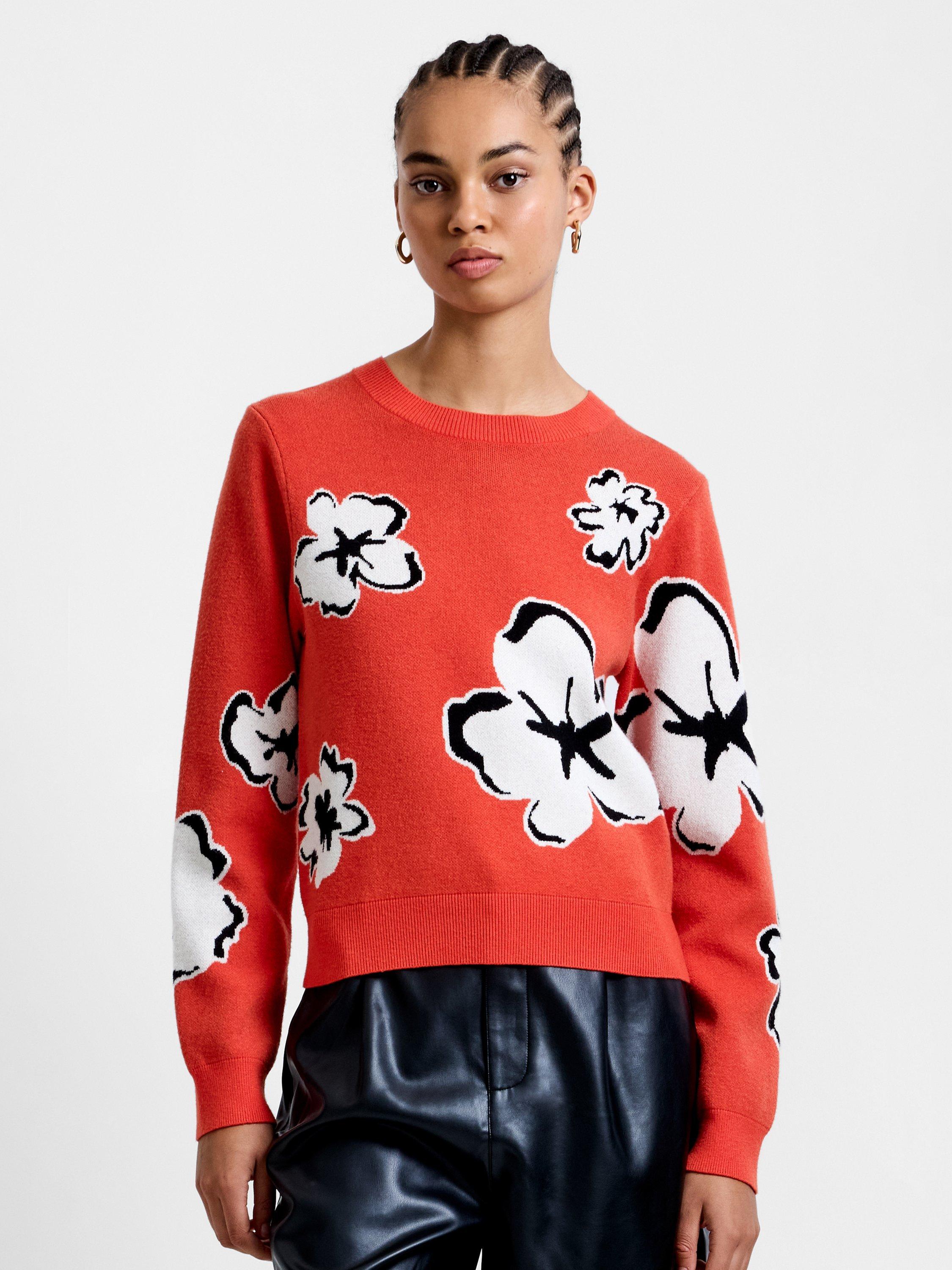 Product image 1 of 5, which shows French Connection Paislee Floral Jacquard Jumper, Orange/Multi, XS