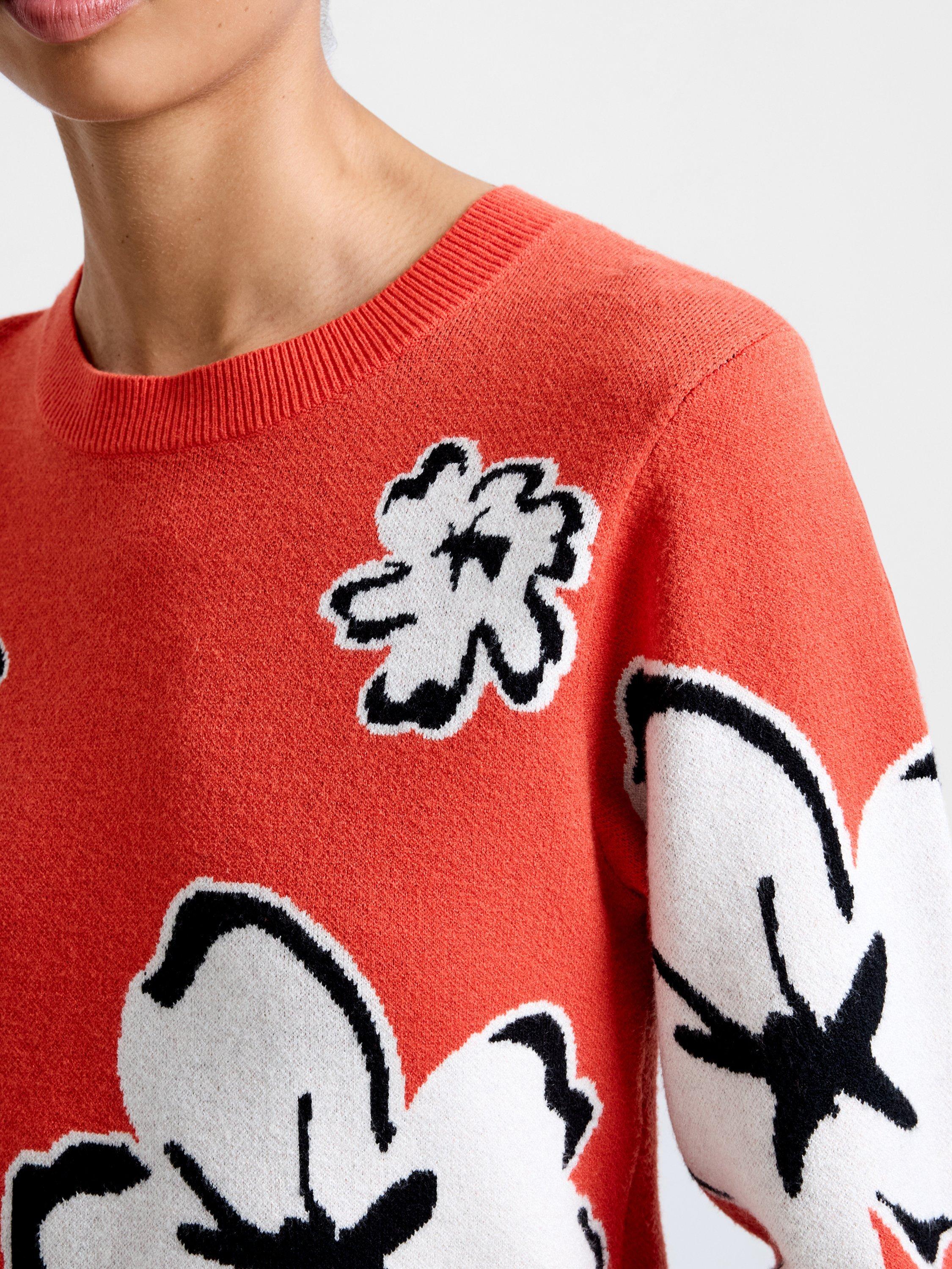 Product image 2 of 5, which shows French Connection Paislee Floral Jacquard Jumper, Orange/Multi, XS